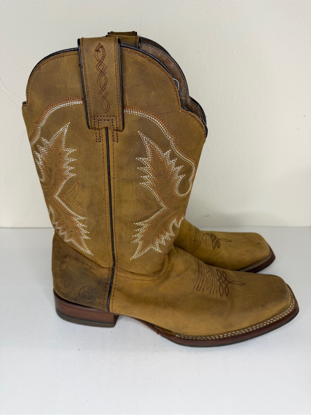 Reywelt Leather Western Cowboy Boots Brown Square Toe Pull On Men’s US 12.5